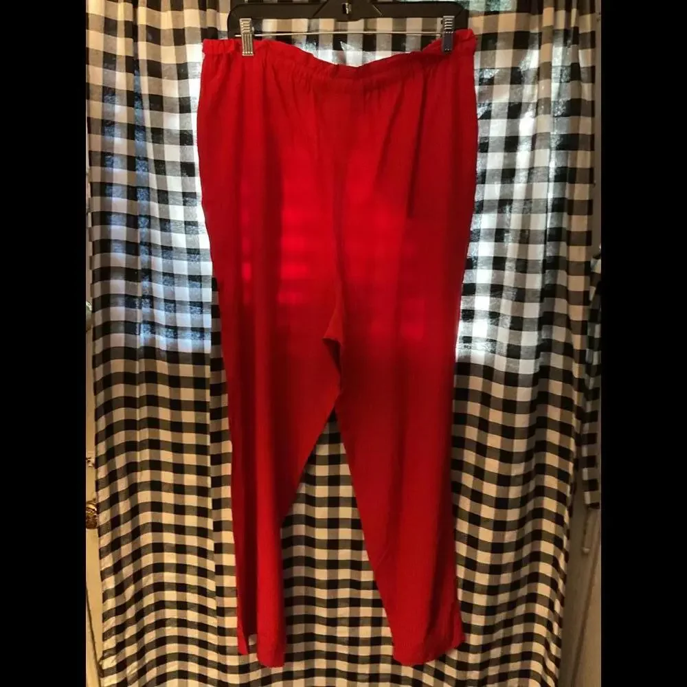 Vintage 1990's Y2K  Liz Claiborne Red Silk Pants with tie waist Size Large - Picture 7 of 9